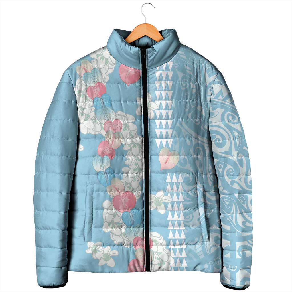 Blue Hawaii Anthurium Plumeria Lei Padded Jacket LT9 - Polynesian Pride
