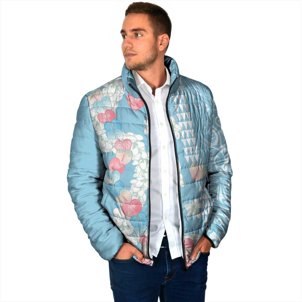 Blue Hawaii Anthurium Plumeria Lei Padded Jacket LT9 - Polynesian Pride