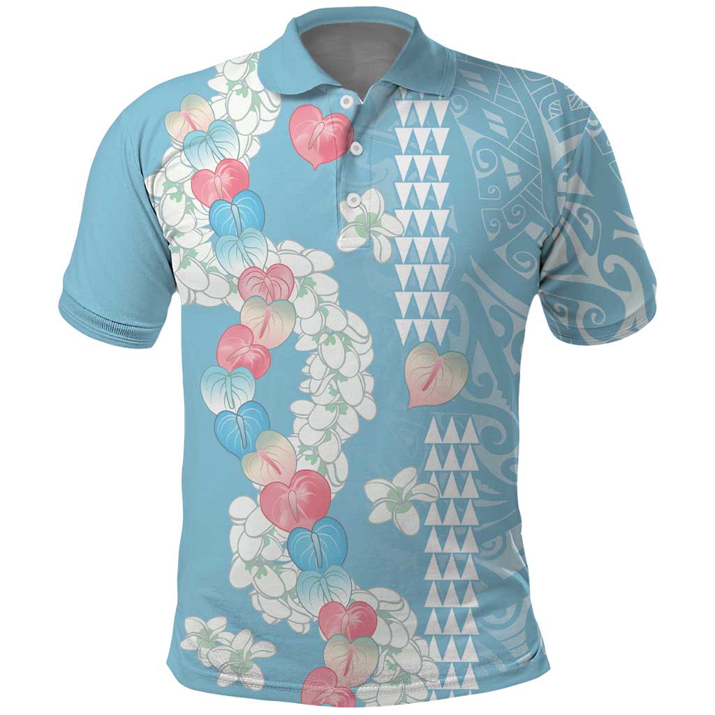 Blue Hawaii Anthurium Plumeria Lei Polo Shirt LT9 Blue - Polynesian Pride