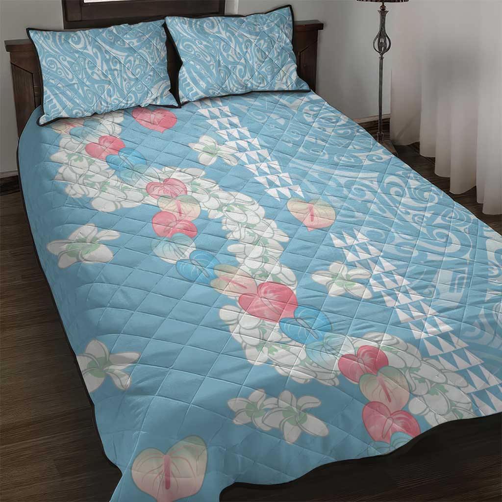 Blue Hawaii Anthurium Plumeria Lei Quilt Bed Set LT9 Blue - Polynesian Pride