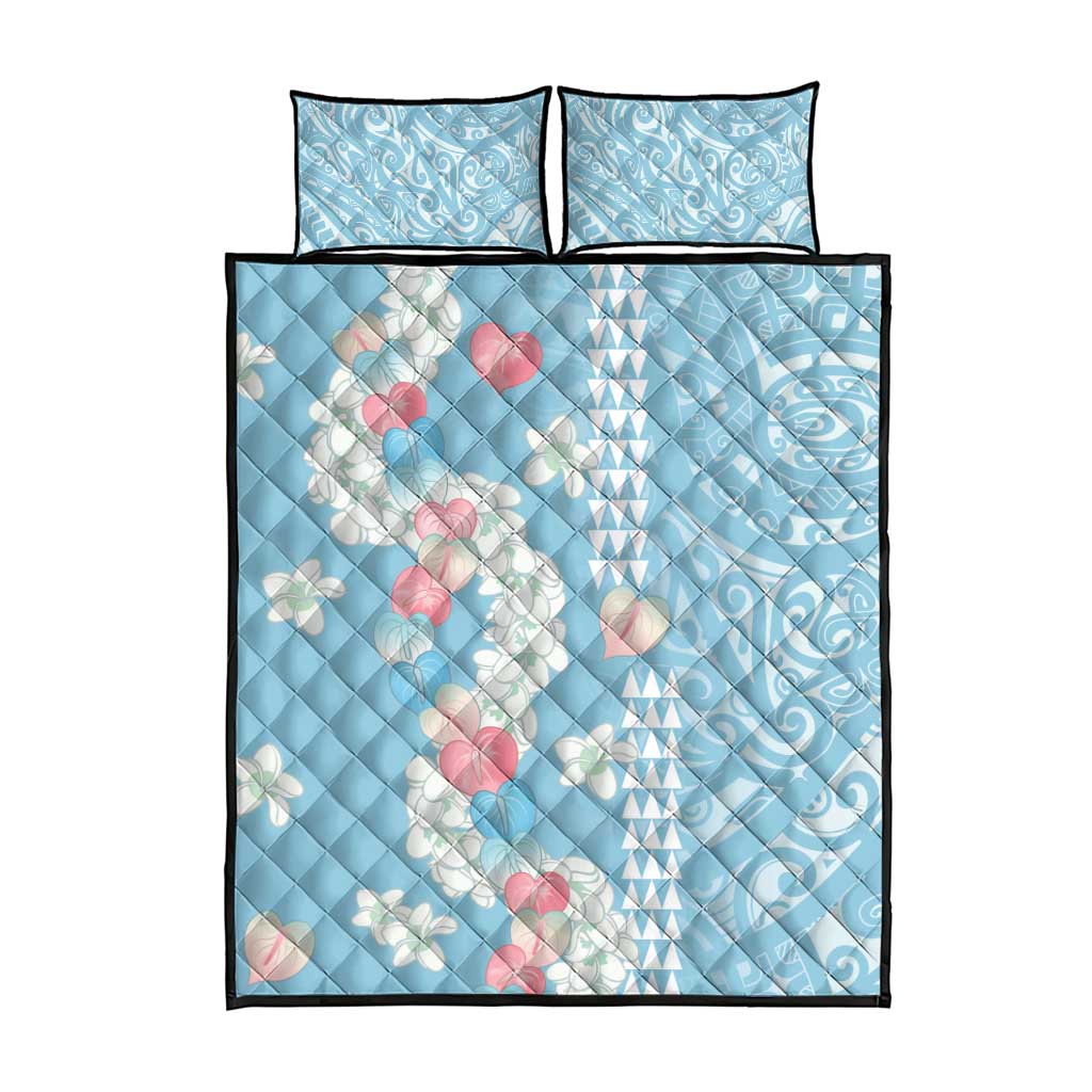 Blue Hawaii Anthurium Plumeria Lei Quilt Bed Set LT9 - Polynesian Pride
