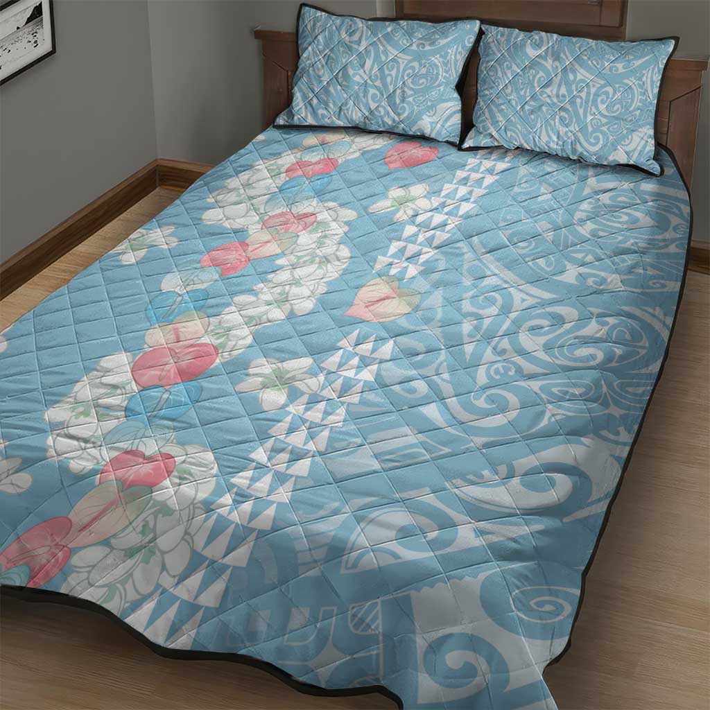 Blue Hawaii Anthurium Plumeria Lei Quilt Bed Set LT9 - Polynesian Pride