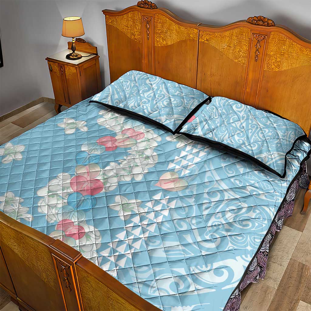 Blue Hawaii Anthurium Plumeria Lei Quilt Bed Set LT9 - Polynesian Pride