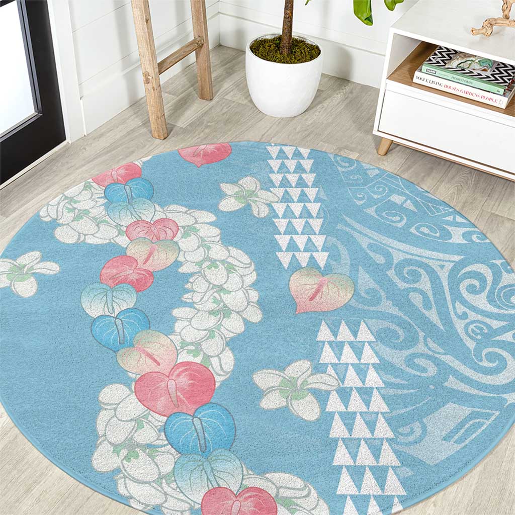 Blue Hawaii Anthurium Plumeria Lei Round Carpet LT9 Blue - Polynesian Pride