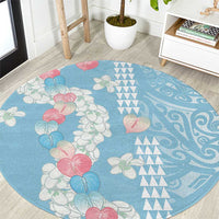 Blue Hawaii Anthurium Plumeria Lei Round Carpet LT9 Blue - Polynesian Pride