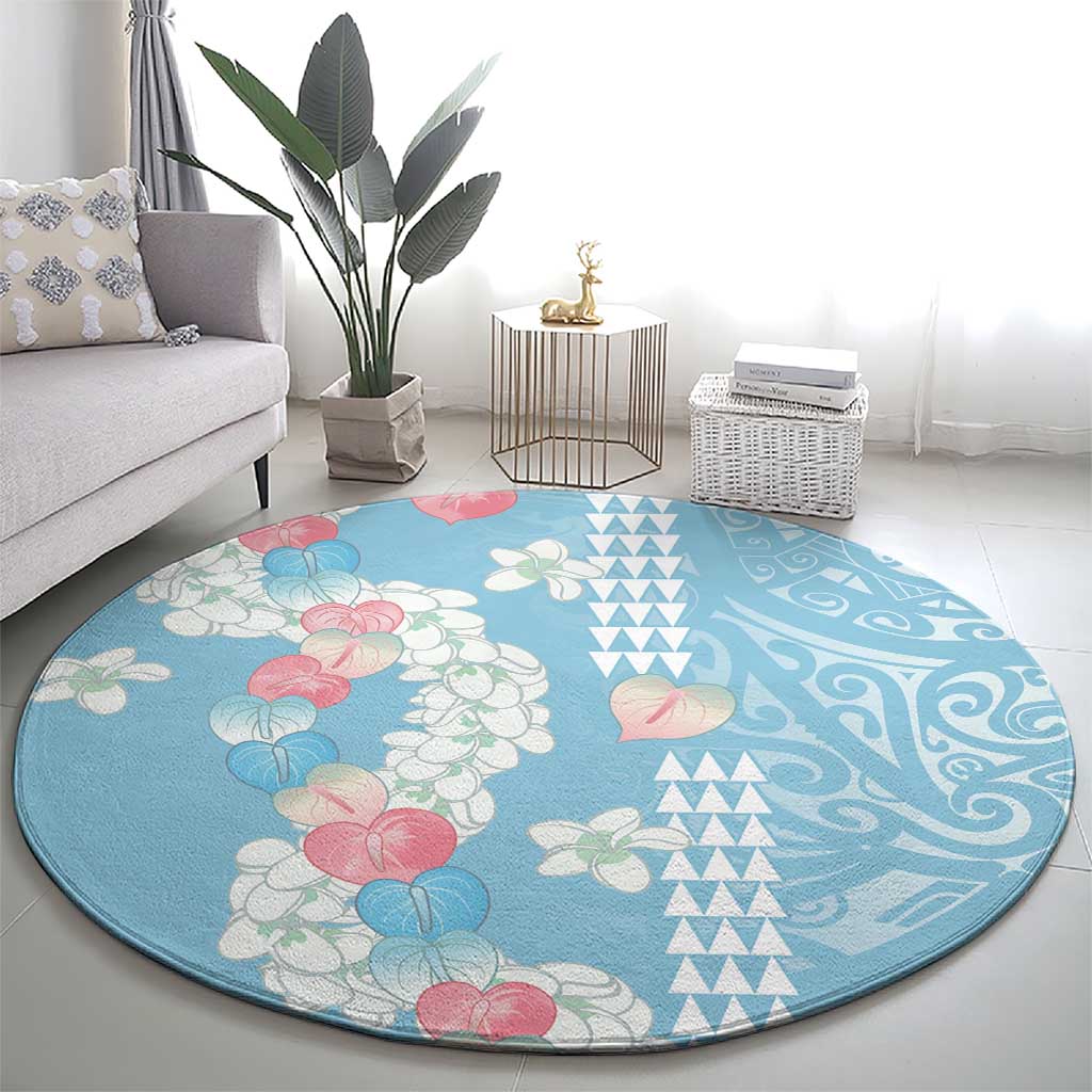 Blue Hawaii Anthurium Plumeria Lei Round Carpet LT9 - Polynesian Pride