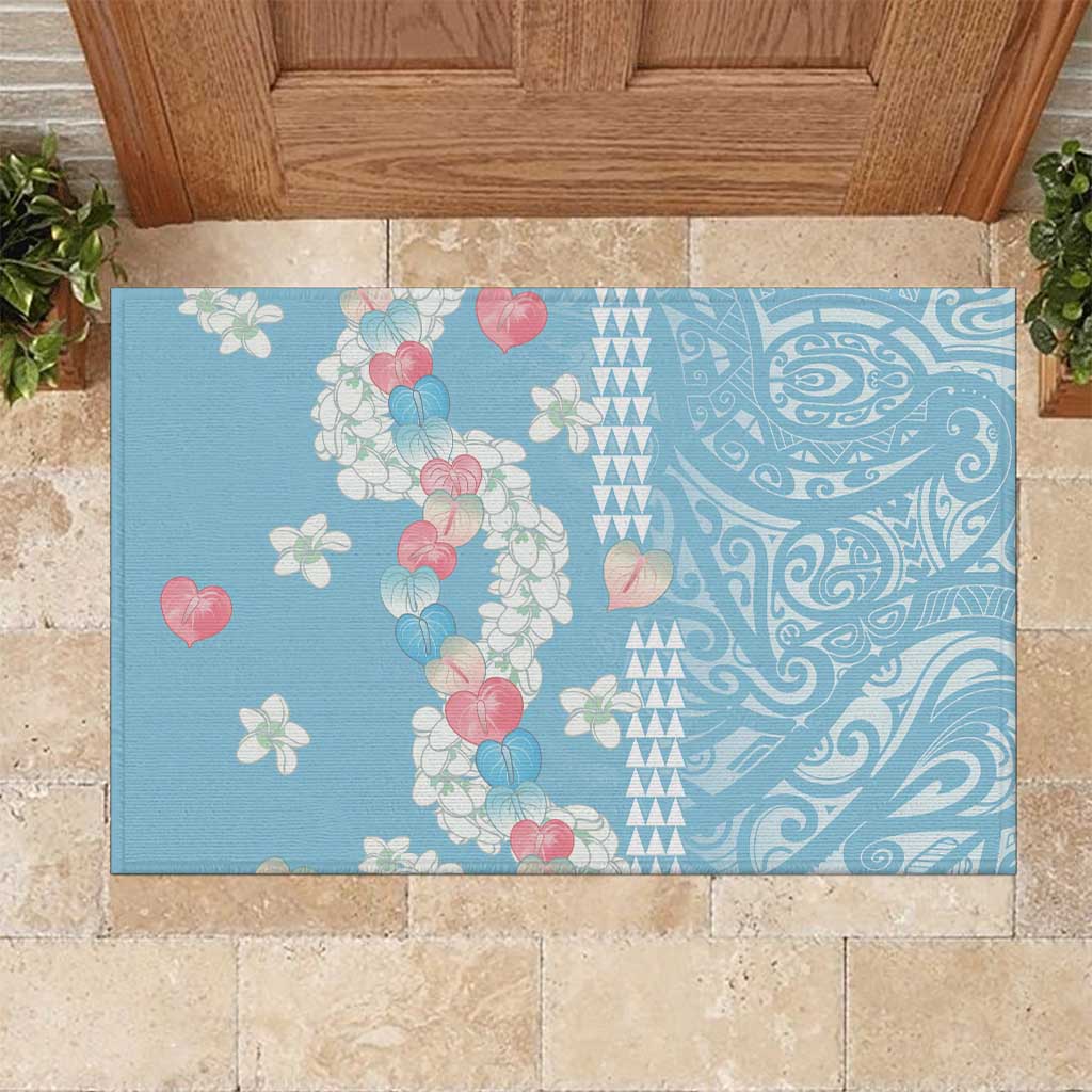 Blue Hawaii Anthurium Plumeria Lei Rubber Doormat LT9 Blue - Polynesian Pride