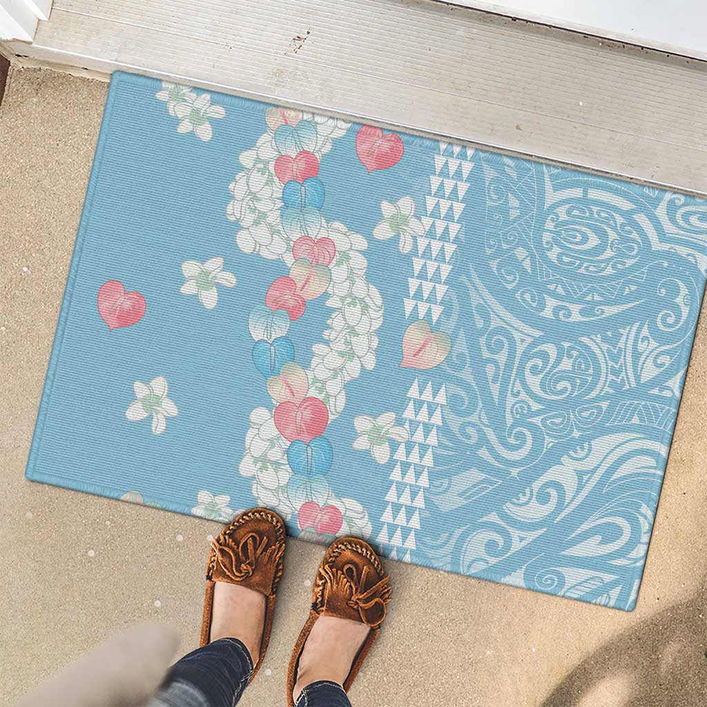 Blue Hawaii Anthurium Plumeria Lei Rubber Doormat LT9 - Polynesian Pride