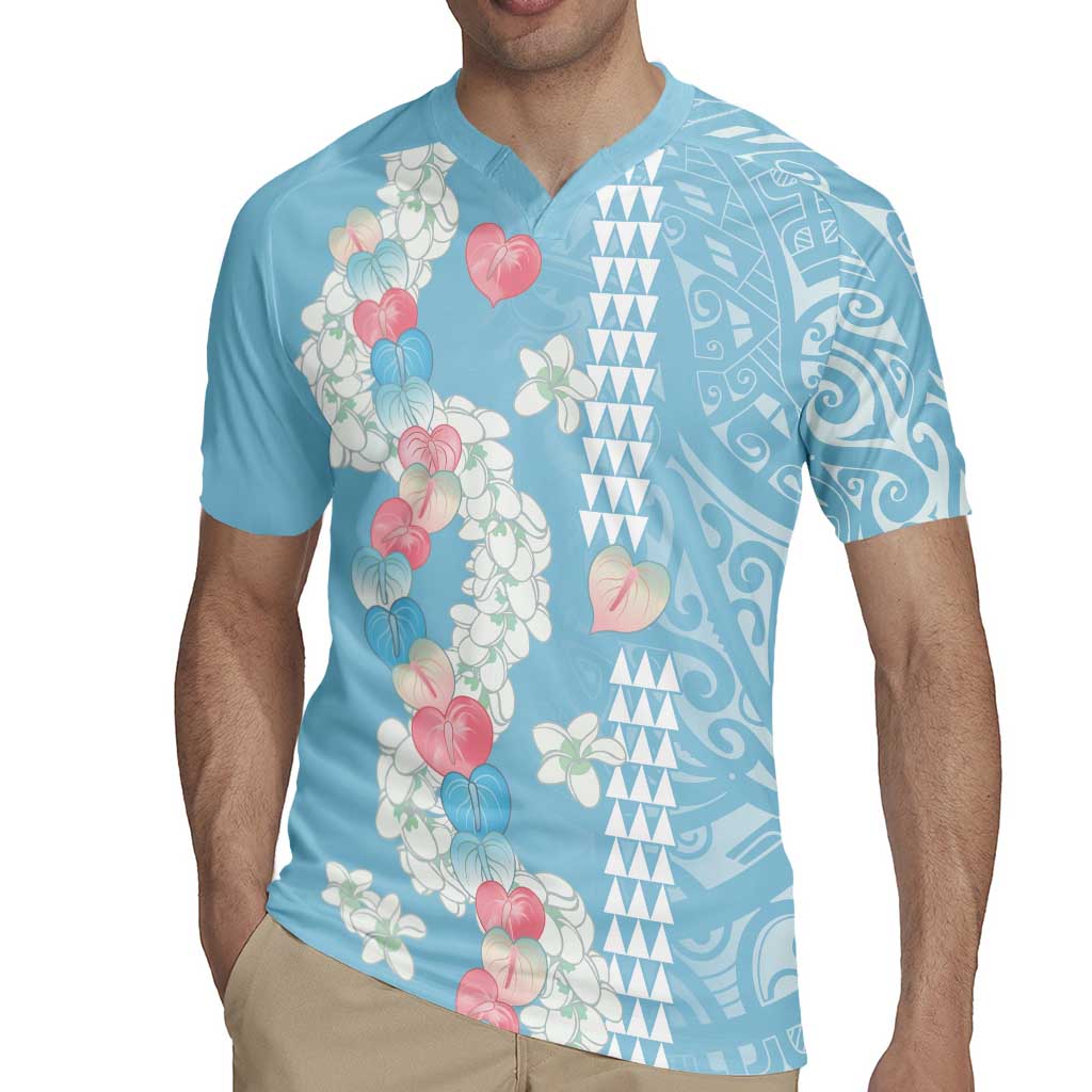 Blue Hawaii Anthurium Plumeria Lei Rugby Jersey LT9 - Polynesian Pride
