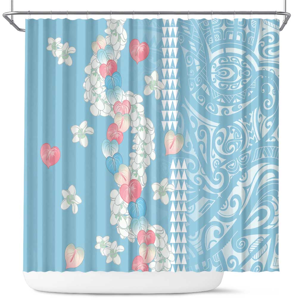 Blue Hawaii Anthurium Plumeria Lei Shower Curtain