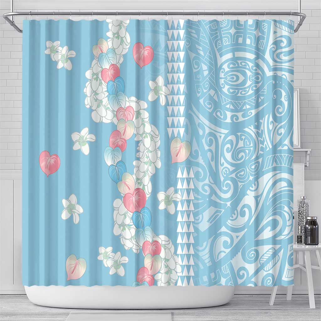 Blue Hawaii Anthurium Plumeria Lei Shower Curtain LT9 - Polynesian Pride