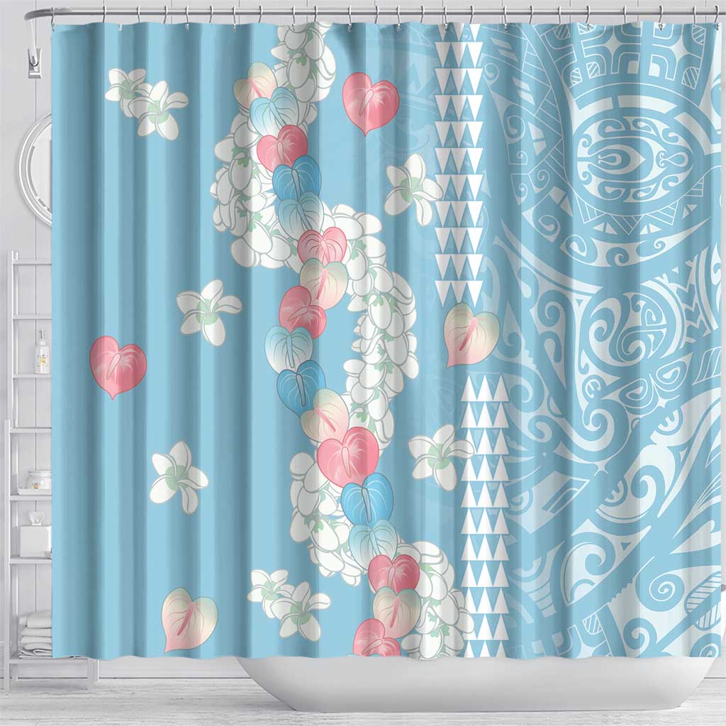 Blue Hawaii Anthurium Plumeria Lei Shower Curtain LT9 - Polynesian Pride