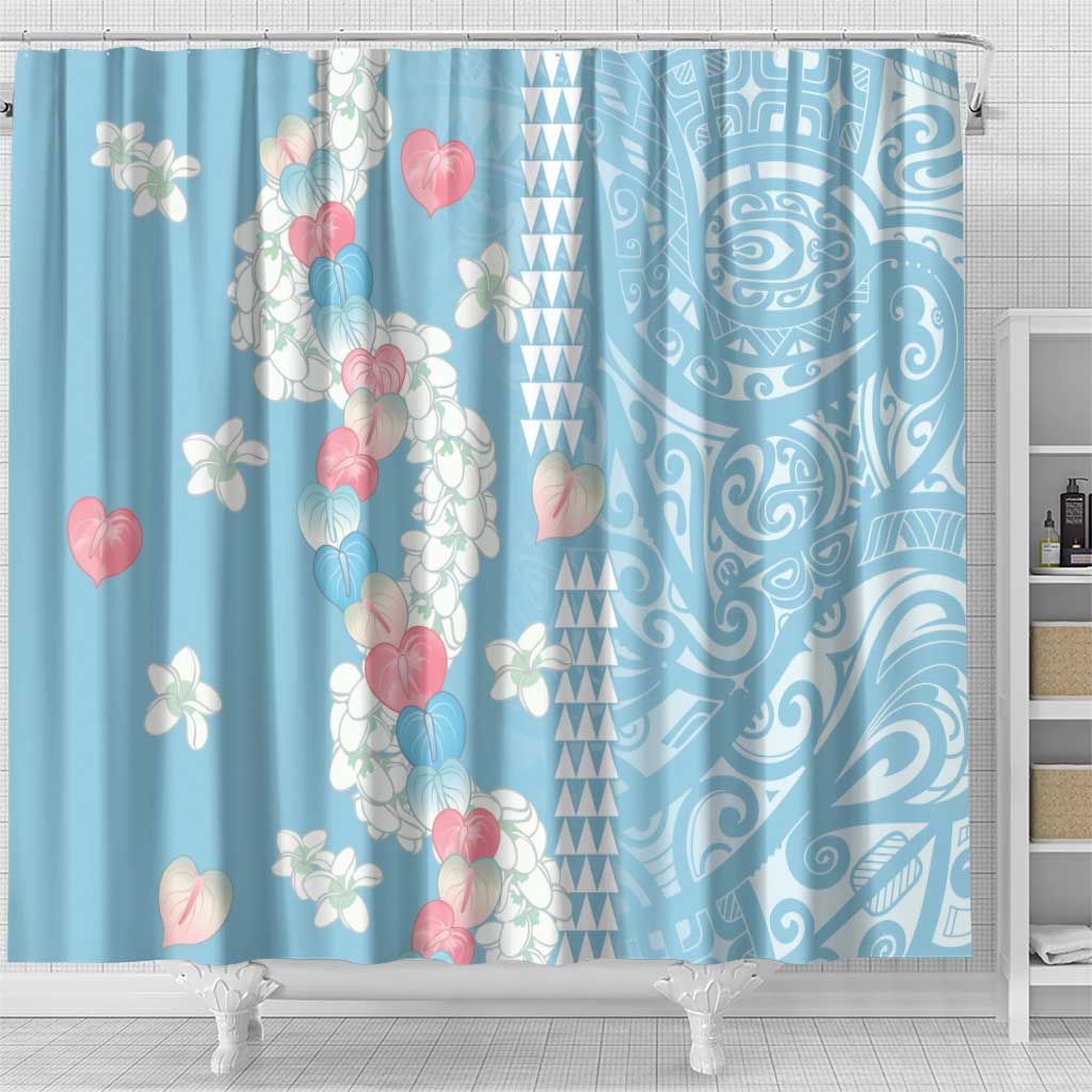 Blue Hawaii Anthurium Plumeria Lei Shower Curtain LT9 - Polynesian Pride