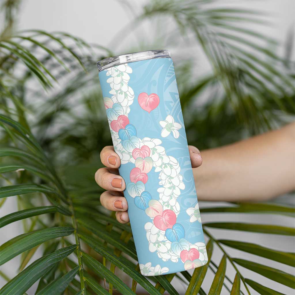 Blue Hawaii Anthurium Plumeria Lei Skinny Tumbler LT9 - Polynesian Pride