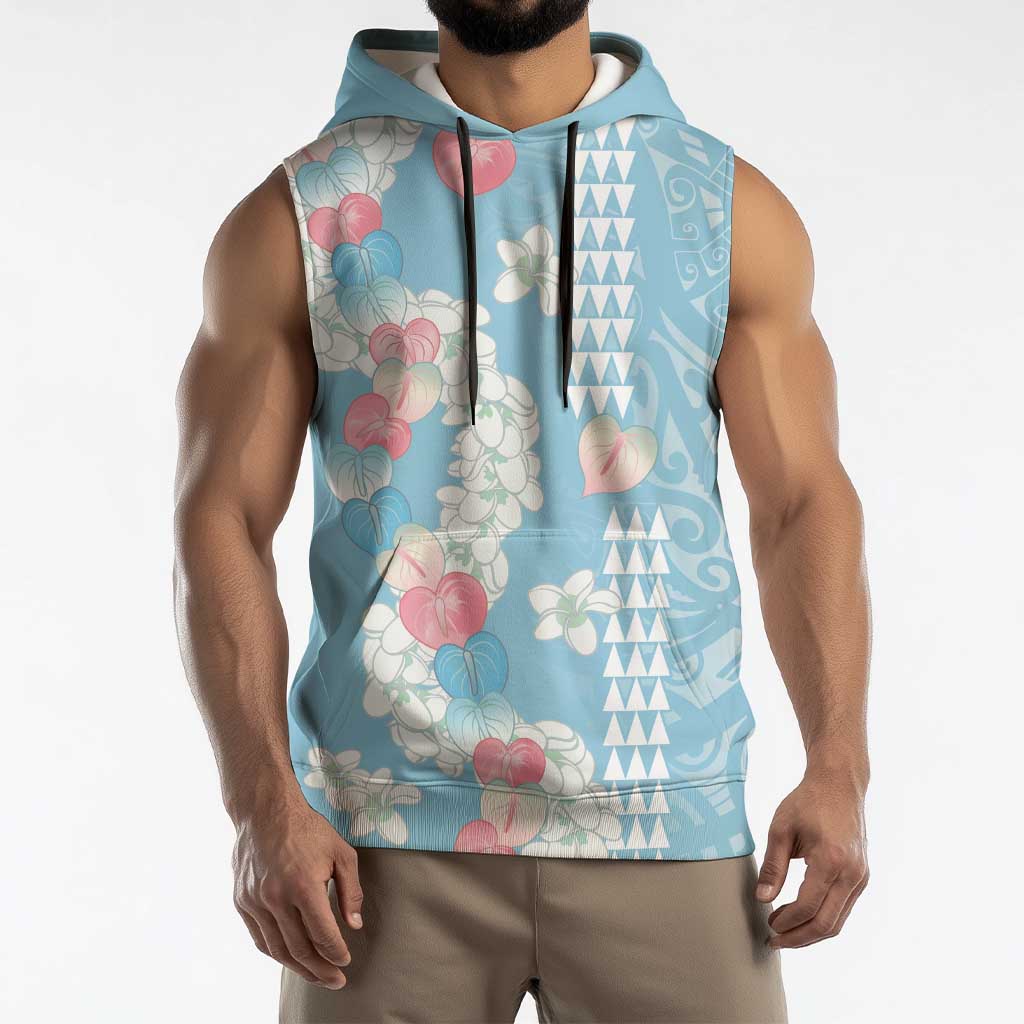 Blue Hawaii Anthurium Plumeria Lei Sleeveless Hoodie LT9 - Polynesian Pride