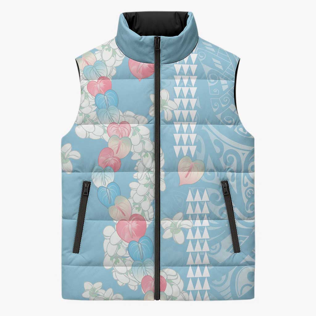 Blue Hawaii Anthurium Plumeria Lei Sleeveless Puffer Jacket LT9 Unisex Blue - Polynesian Pride
