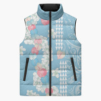 Blue Hawaii Anthurium Plumeria Lei Sleeveless Puffer Jacket LT9 Unisex Blue - Polynesian Pride