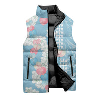 Blue Hawaii Anthurium Plumeria Lei Sleeveless Puffer Jacket LT9 - Polynesian Pride