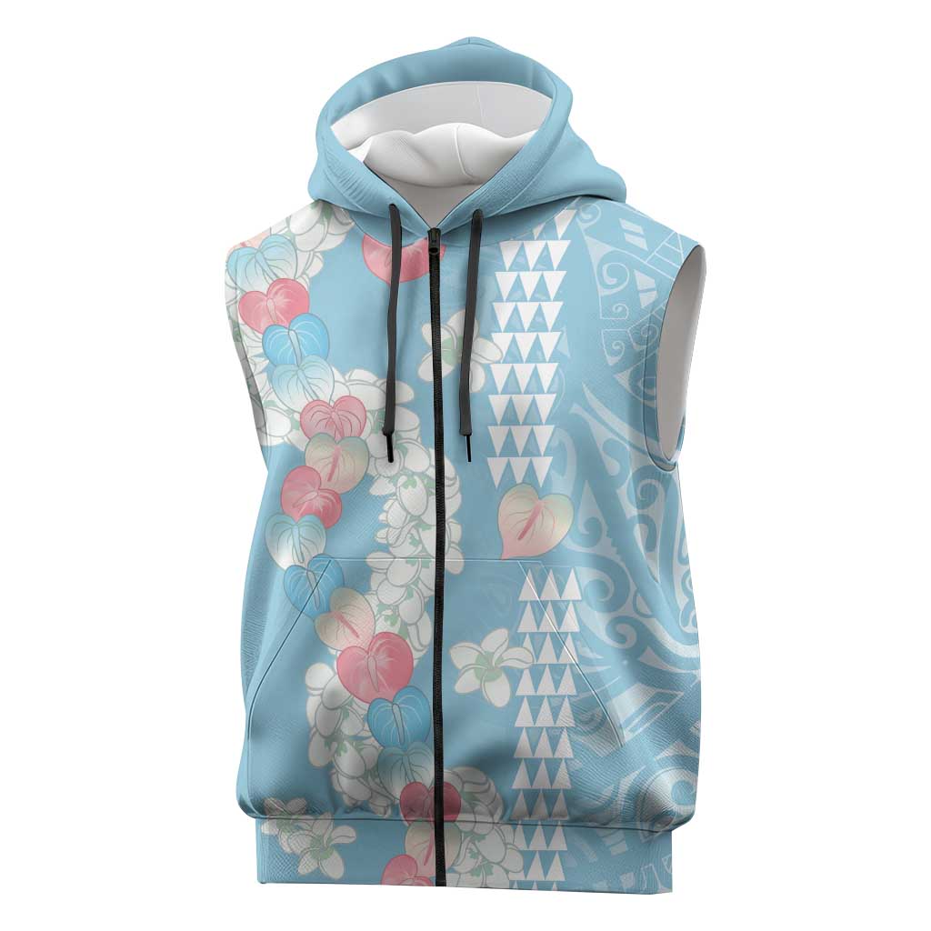 Blue Hawaii Anthurium Plumeria Lei Sleeveless Zip Hoodie