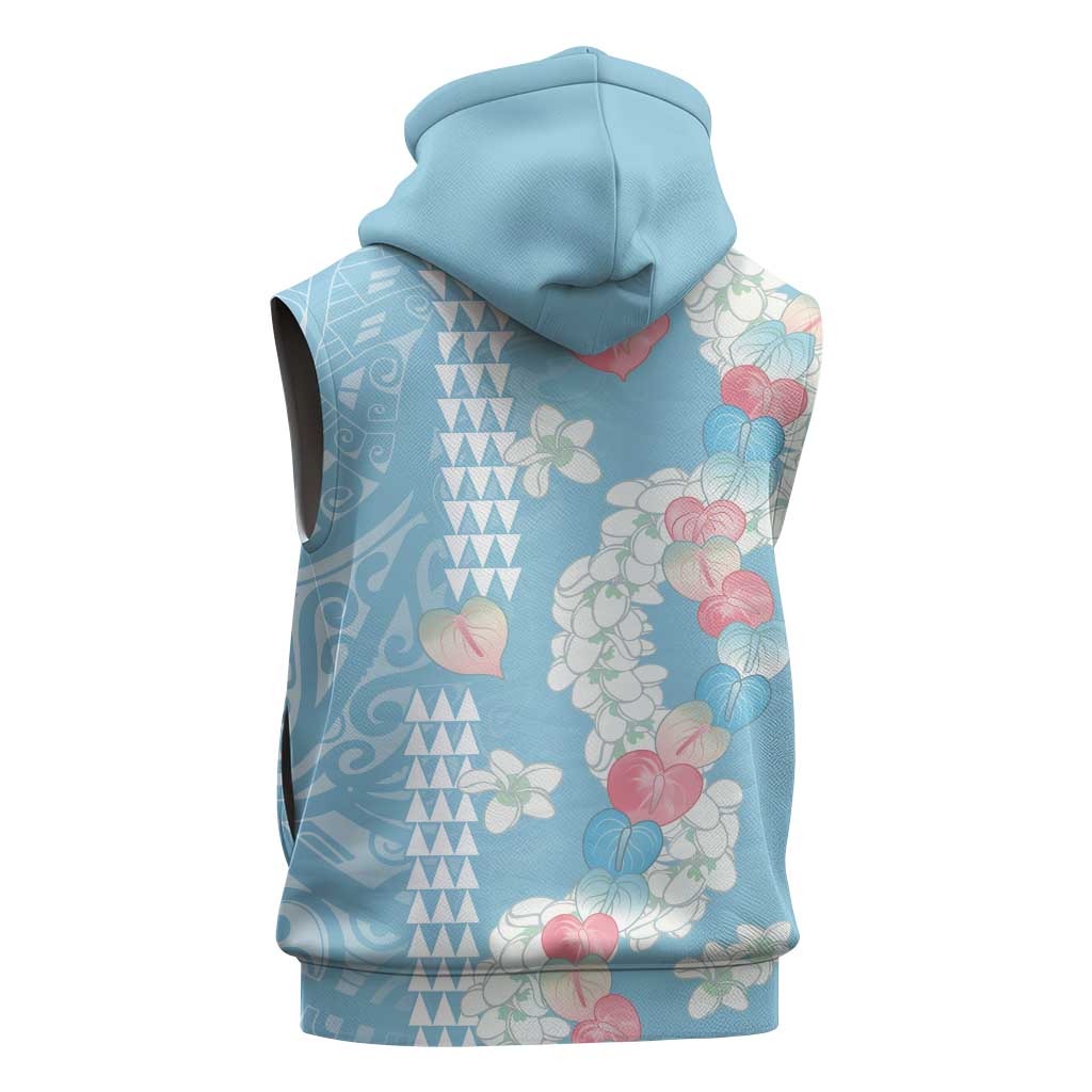 Blue Hawaii Anthurium Plumeria Lei Sleeveless Zip Hoodie LT9 - Polynesian Pride