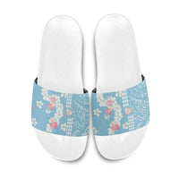 Blue Hawaii Anthurium Plumeria Lei Slide Sandals LT9 Blue - Polynesian Pride