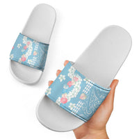 Blue Hawaii Anthurium Plumeria Lei Slide Sandals LT9 - Polynesian Pride