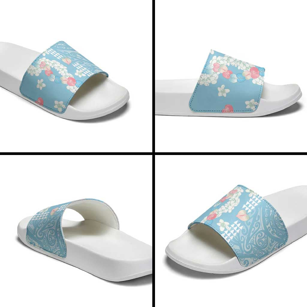 Blue Hawaii Anthurium Plumeria Lei Slide Sandals LT9 - Polynesian Pride