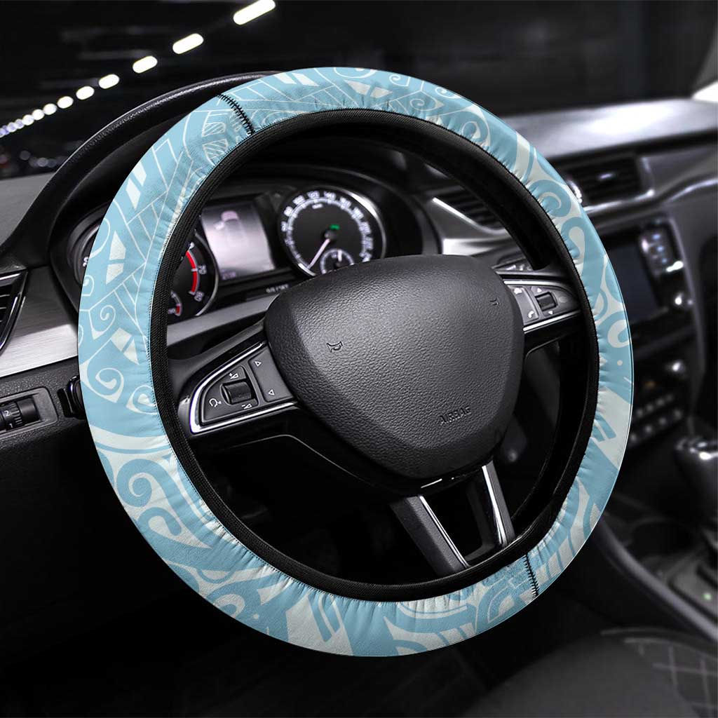 Blue Hawaii Anthurium Plumeria Lei Steering Wheel Cover LT9 Universal Fit Blue - Polynesian Pride