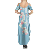 Blue Hawaii Anthurium Plumeria Lei Summer Maxi Dress LT9 - Polynesian Pride