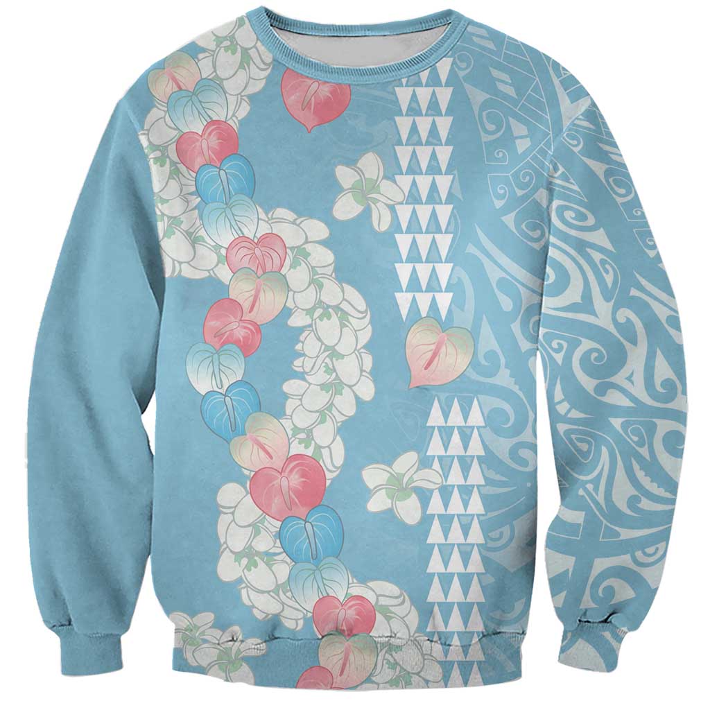 Blue Hawaii Anthurium Plumeria Lei Sweatshirt LT9 Unisex Blue - Polynesian Pride