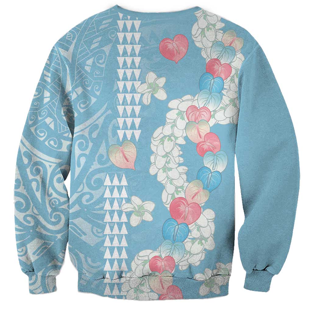 Blue Hawaii Anthurium Plumeria Lei Sweatshirt LT9 - Polynesian Pride