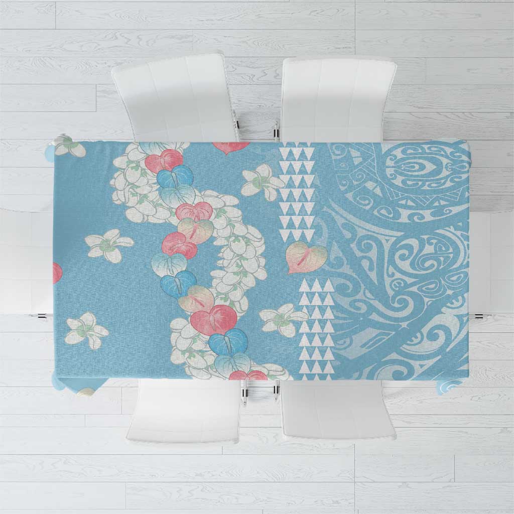 Blue Hawaii Anthurium Plumeria Lei Tablecloth LT9 Blue - Polynesian Pride