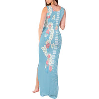 Blue Hawaii Anthurium Plumeria Lei Tank Maxi Dress LT9 - Polynesian Pride