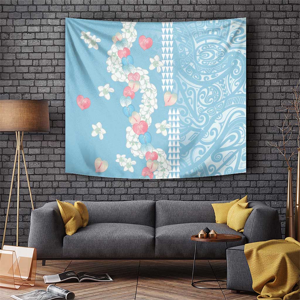 Blue Hawaii Anthurium Plumeria Lei Tapestry LT9 Blue - Polynesian Pride
