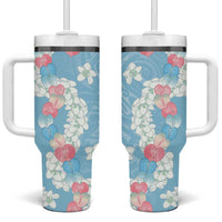 Blue Hawaii Anthurium Plumeria Lei Tumbler With Handle LT9 One Size: 40 oz Blue - Polynesian Pride