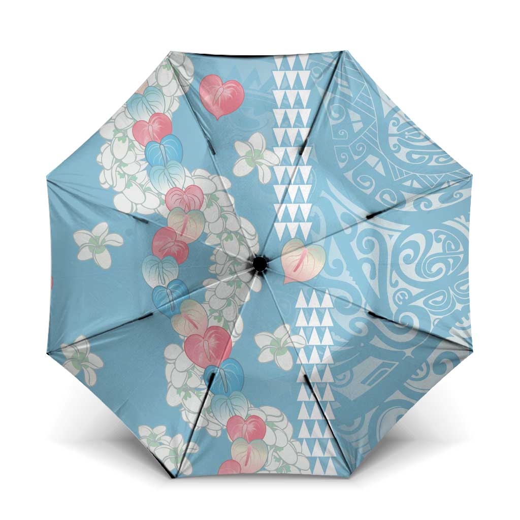 Blue Hawaii Anthurium Plumeria Lei Umbrella LT9 One Size Folded 11.42 inch Opened Diameter 37.4 inch Blue - Polynesian Pride