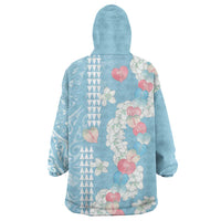 Blue Hawaii Anthurium Plumeria Lei Wearable Blanket Hoodie LT9 - Polynesian Pride