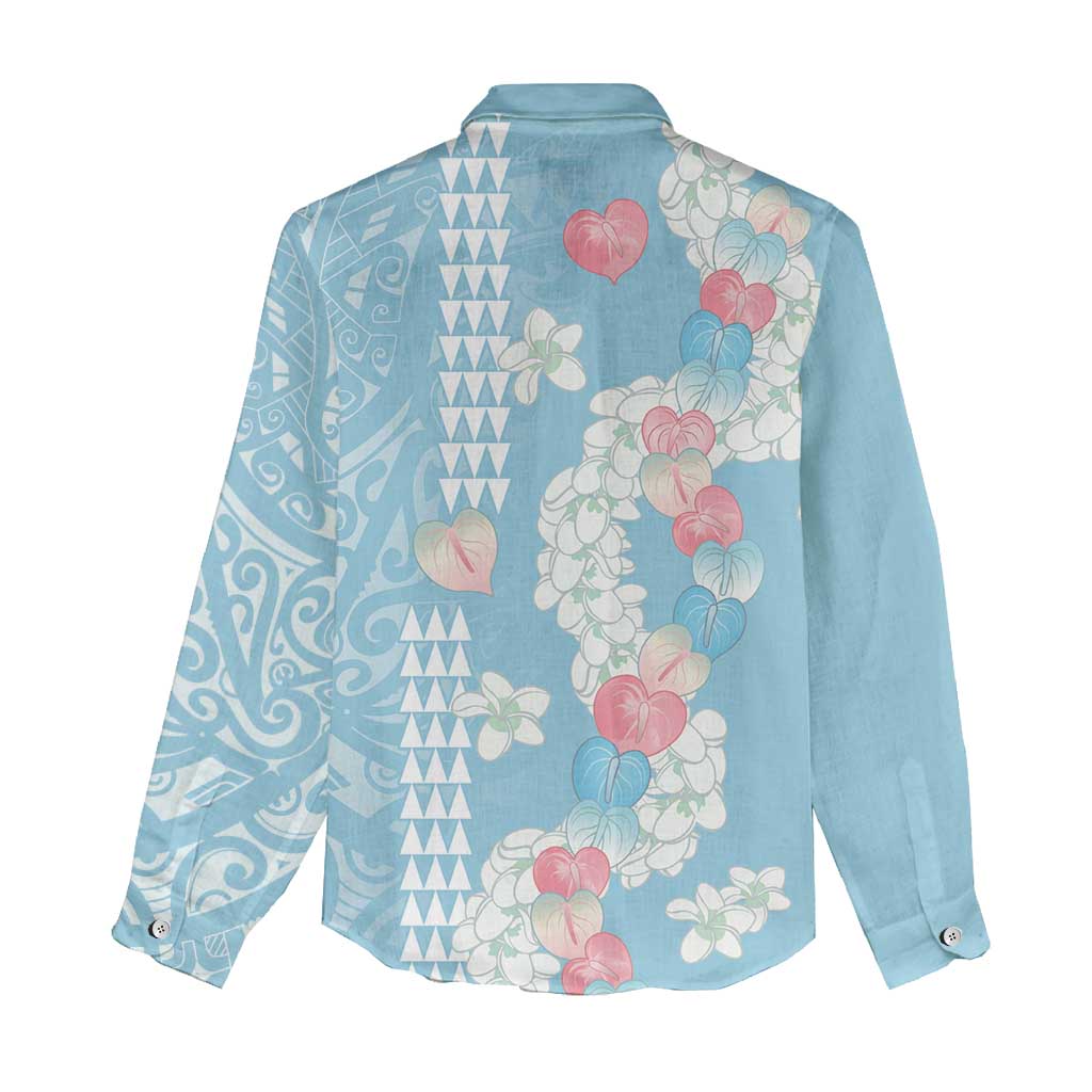 Blue Hawaii Anthurium Plumeria Lei Women Casual Shirt
