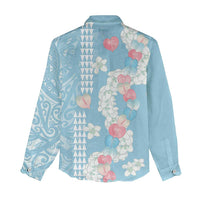 Blue Hawaii Anthurium Plumeria Lei Women Casual Shirt