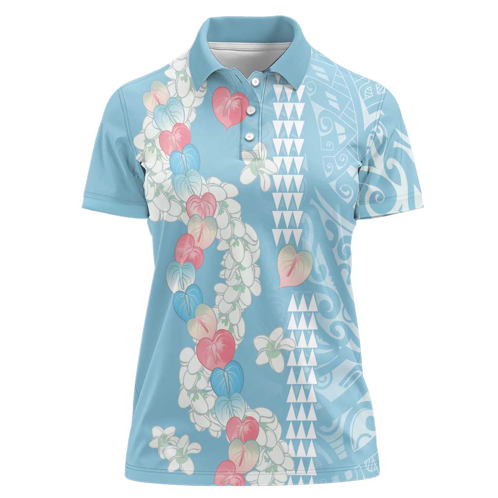 Blue Hawaii Anthurium Plumeria Lei Women Polo Shirt