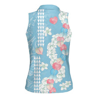 Blue Hawaii Anthurium Plumeria Lei Women Sleeveless Polo Shirt LT9 - Polynesian Pride