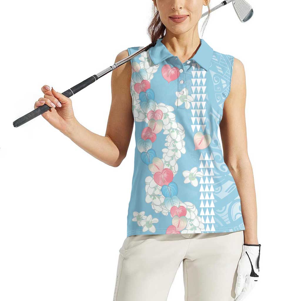 Blue Hawaii Anthurium Plumeria Lei Women Sleeveless Polo Shirt LT9 - Polynesian Pride