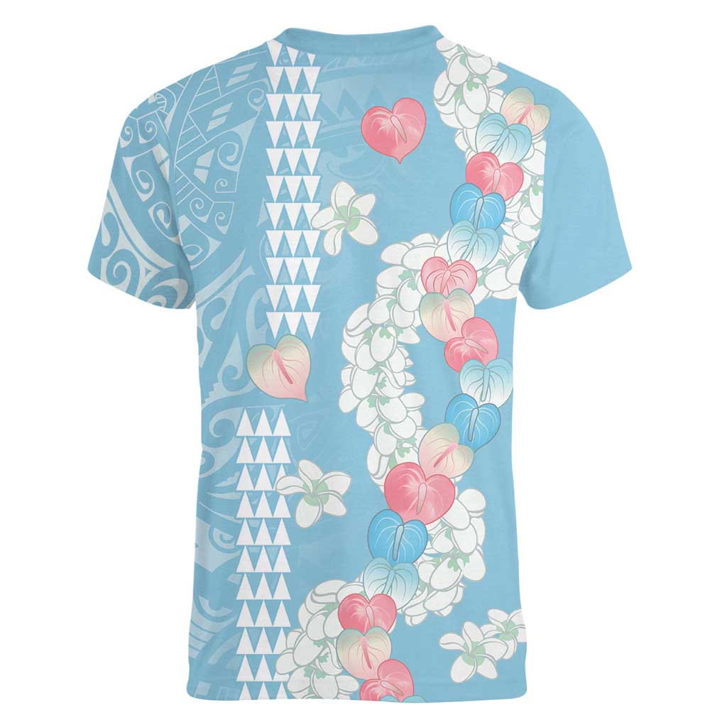 Blue Hawaii Anthurium Plumeria Lei Women V-Neck T-Shirt LT9 - Polynesian Pride