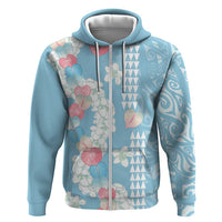 Blue Hawaii Anthurium Plumeria Lei Zip Hoodie LT9 Zip Hoodie Blue - Polynesian Pride