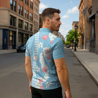 Blue Hawaii Anthurium Plumeria Lei Zipper Polo Shirt LT9 - Polynesian Pride