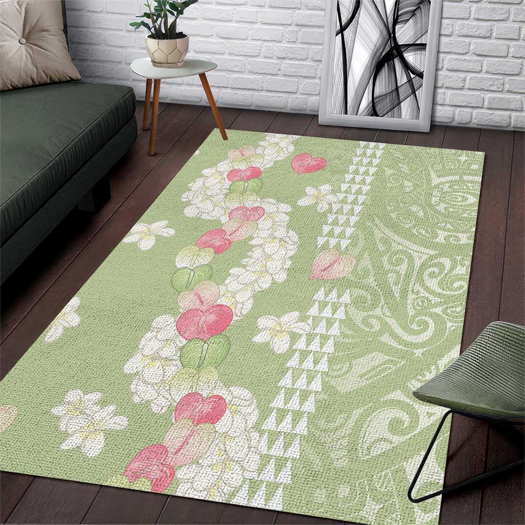 Leaf Green Hawaii Anthurium Plumeria Lei Area Rug
