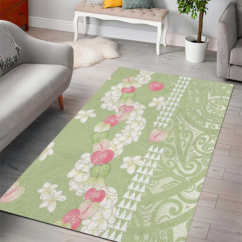 Leaf Green Hawaii Anthurium Plumeria Lei Area Rug