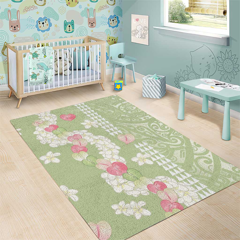 Leaf Green Hawaii Anthurium Plumeria Lei Area Rug