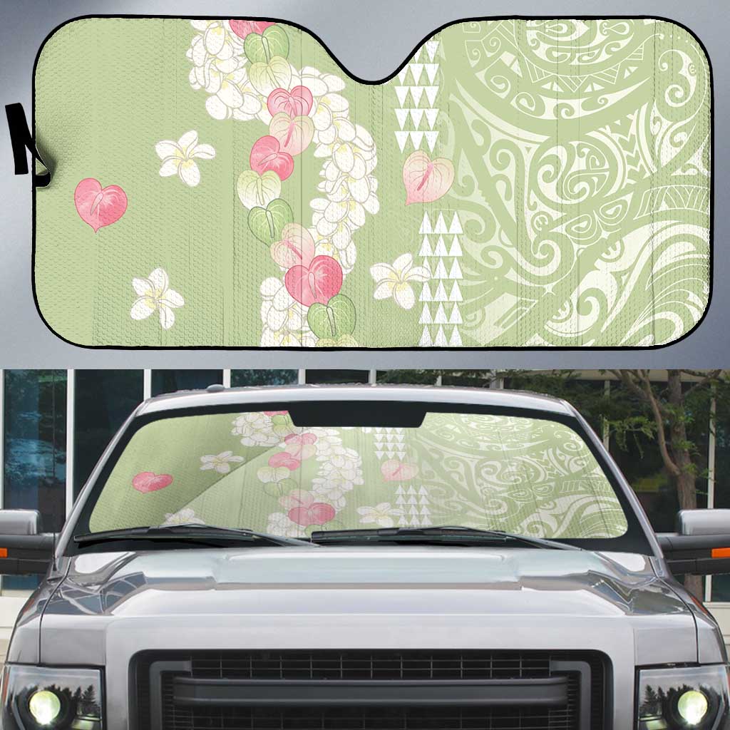 Leaf Green Hawaii Anthurium Plumeria Lei Auto Sun Shade LT9 Green - Polynesian Pride