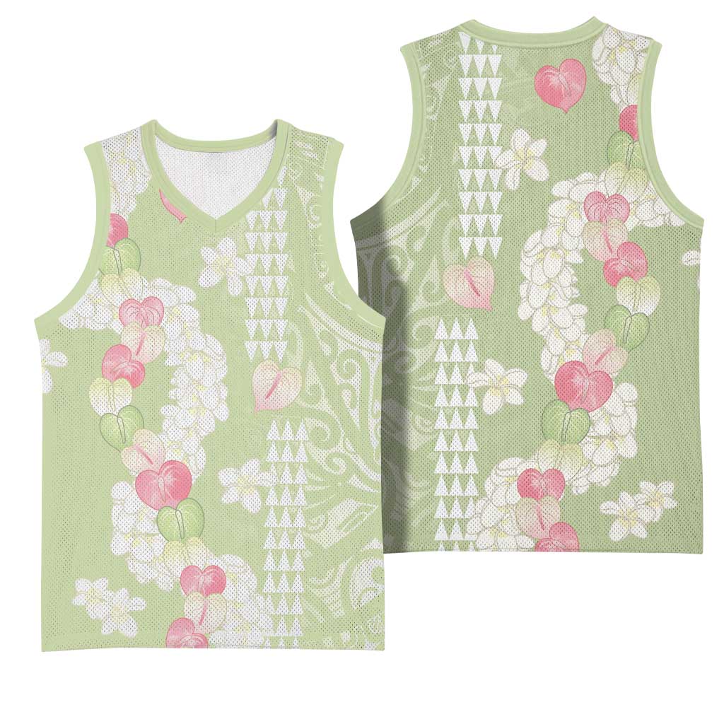 Leaf Green Hawaii Anthurium Plumeria Lei Basketball Jersey